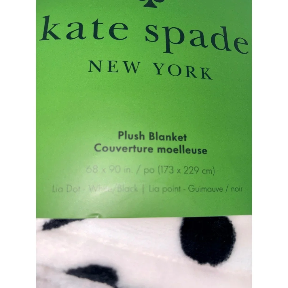 Kate Spade Plush Blanket Twin White Black NEW Lia Dot Polka Dot Soft 68 x 90”